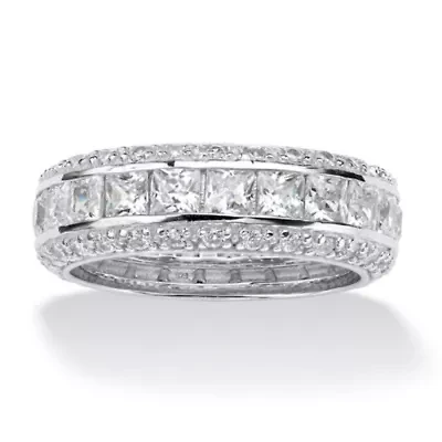 DiamonArt® 7MM 4 1/4 CT. T.W. White Cubic Zirconia Platinum Over Silver Square Band