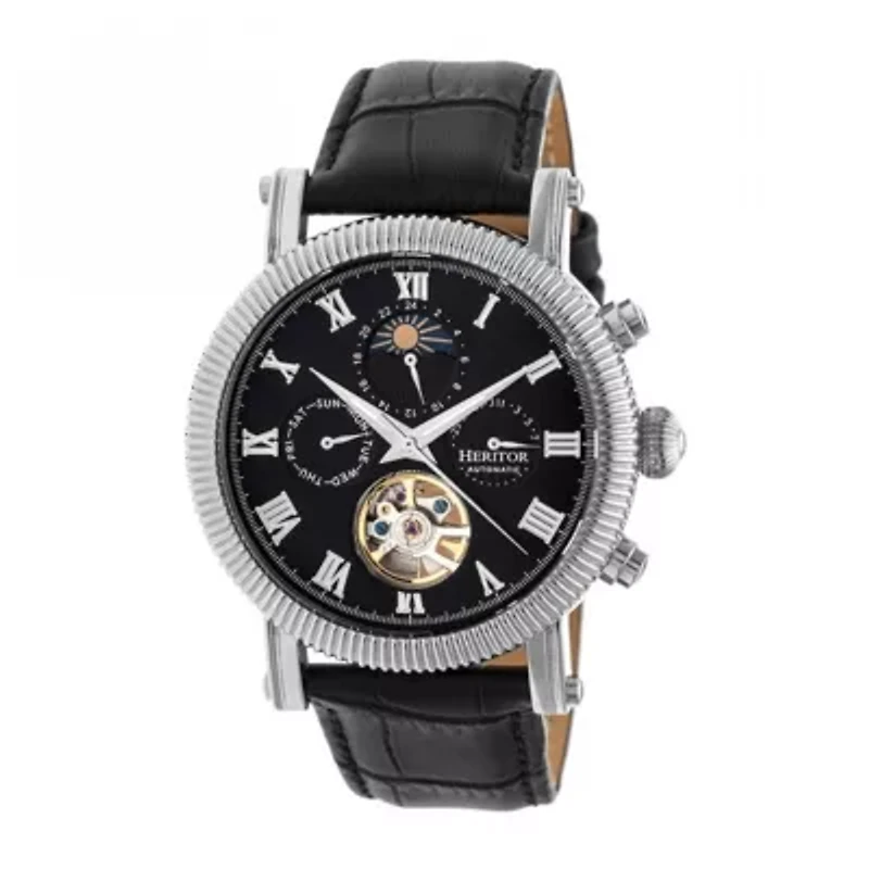Heritor Winston Mens Automatic Black Leather Strap Watch Herhr5202