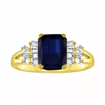 Womens Lab Created Blue Sapphire 14K Gold Over Silver Cocktail Ring
