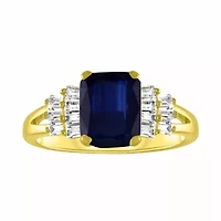 Womens Lab Created Blue Sapphire 14K Gold Over Silver Cocktail Ring
