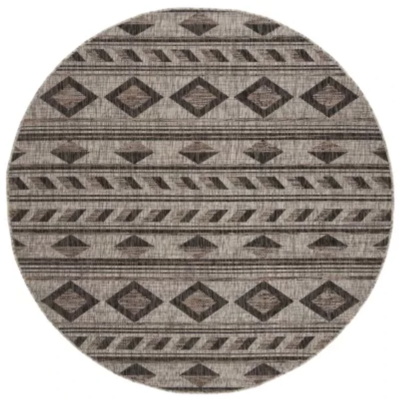 Safavieh Courtyard Collection Luana Geometric Indoor/Outdoor Round Area Rug