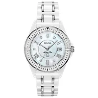 Bulova Marine Star Womens Diamond Accent White Strap Watch 98p172