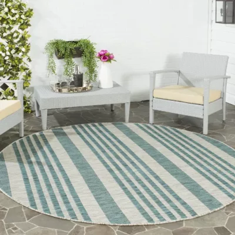 Safavieh Courtyard Collection Major Stripe Indoor/Outdoor Round Area Rug