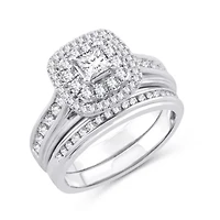 Womens 1 1/10 CT. T.W.  Natural White Diamond 10K Gold Cushion Bridal Set