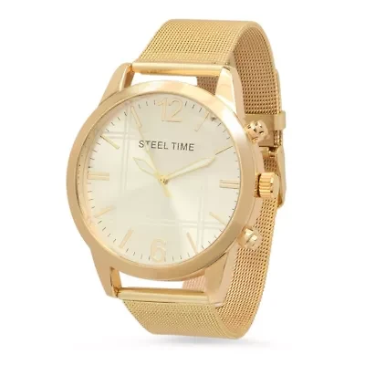 Steeltime Mens Gold Tone Stainless Steel Bracelet Watch 879-006-W