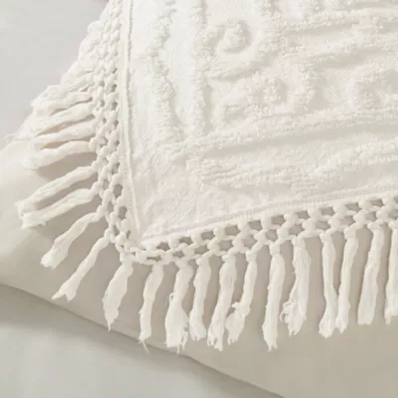 Madison Park Virginia Tufted Cotton Chenille Medallion Fringe Coverlet Set