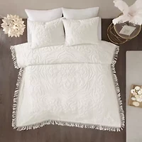 Madison Park Virginia Tufted Cotton Chenille Medallion Fringe Coverlet Set