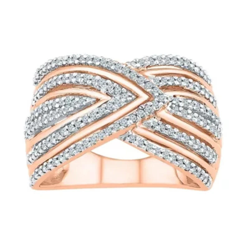 Womens 14MM 1/2 CT. T.W. Natural White Diamond 14K Rose Gold Over Silver Band