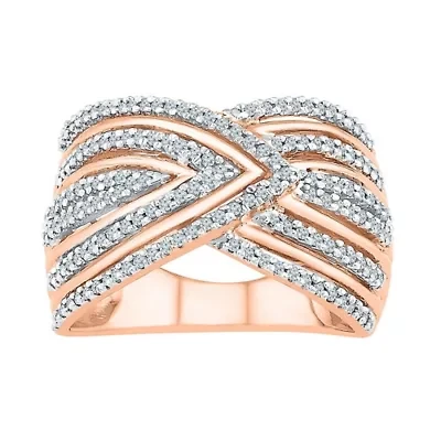 Womens 14MM 1/2 CT. T.W. Natural White Diamond 14K Rose Gold Over Silver Band