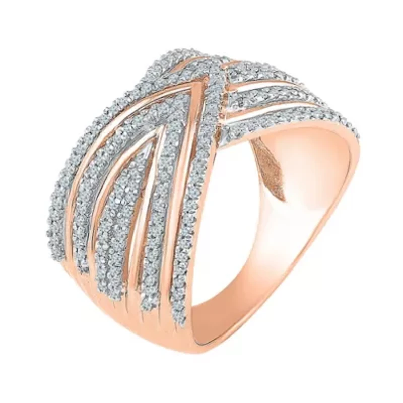 Womens 14MM 1/2 CT. T.W. Natural White Diamond 14K Rose Gold Over Silver Band