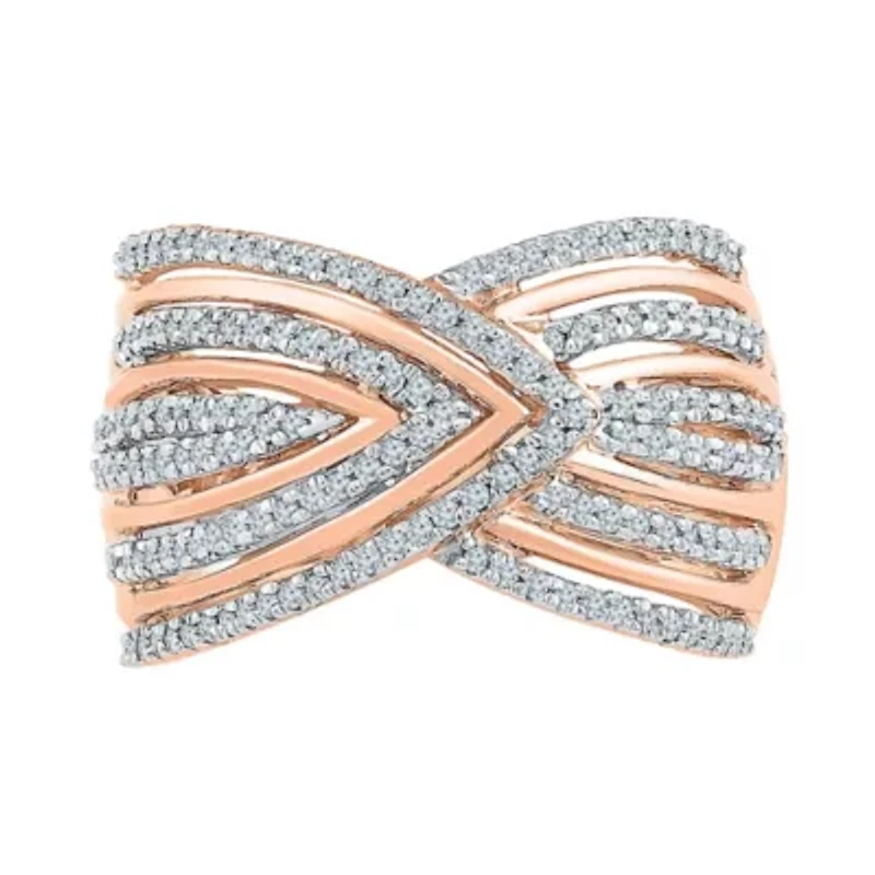 Womens 14MM 1/2 CT. T.W. Natural White Diamond 14K Rose Gold Over Silver Band