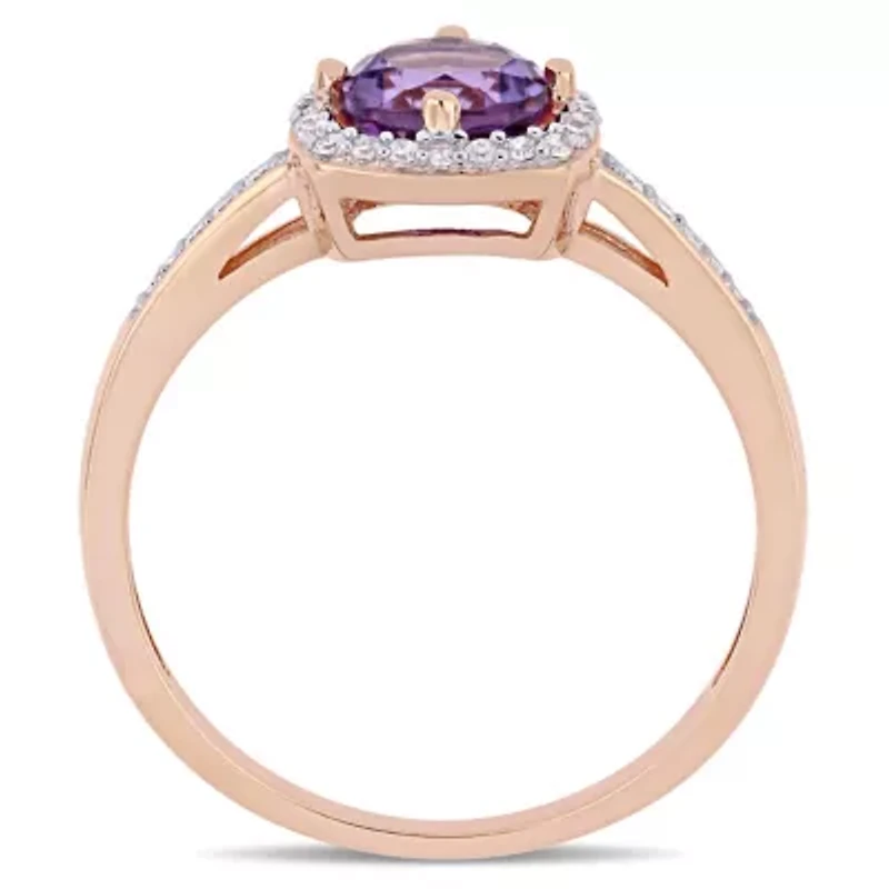 Womens 1/7 CT. T.W. Genuine Purple Amethyst 10K Rose Gold Halo Cocktail Ring
