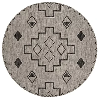 Safavieh Courtyard Collection Ambrose Geometric Indoor/Outdoor Round Area Rug