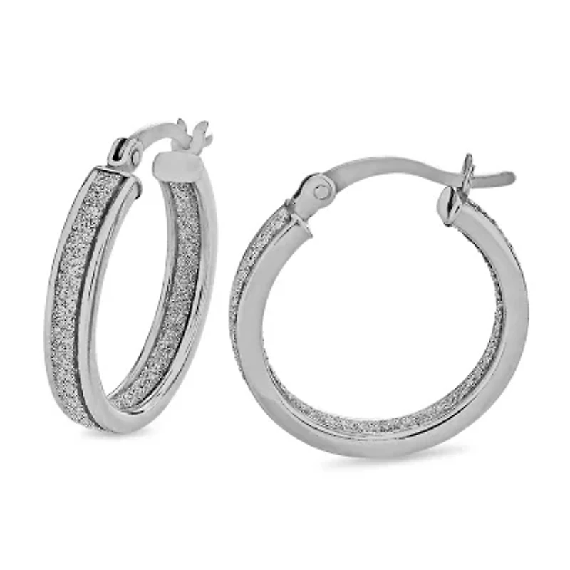 Sterling Silver Rhodium Glitter Hoop Earrings Set