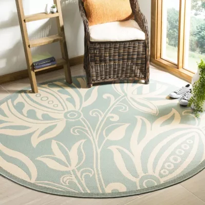 Safavieh Courtyard Collection Tarek Floral Indoor/Outdoor Round Area Rug