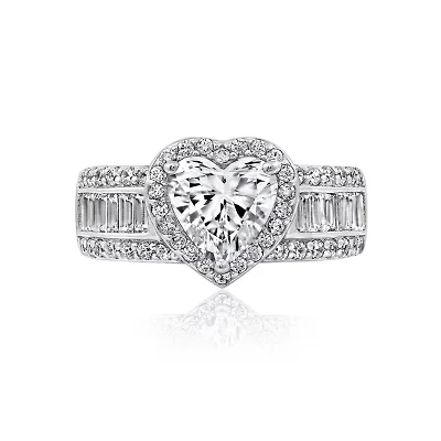 DiamonArt® Womens White Cubic Zirconia Sterling Silver Engagement Ring