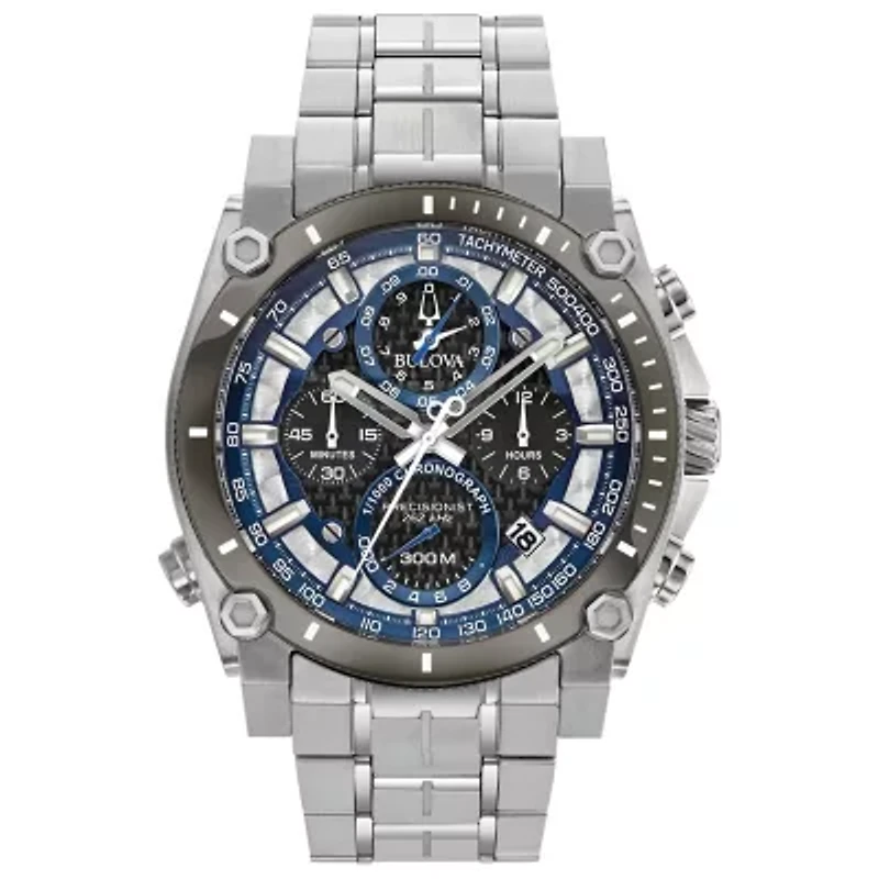 Bulova Precisionist Mens Silver Tone Stainless Steel Bracelet Watch 98b316