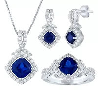 Womens Lab Created Blue Sapphire Sterling Silver Jewelry Set