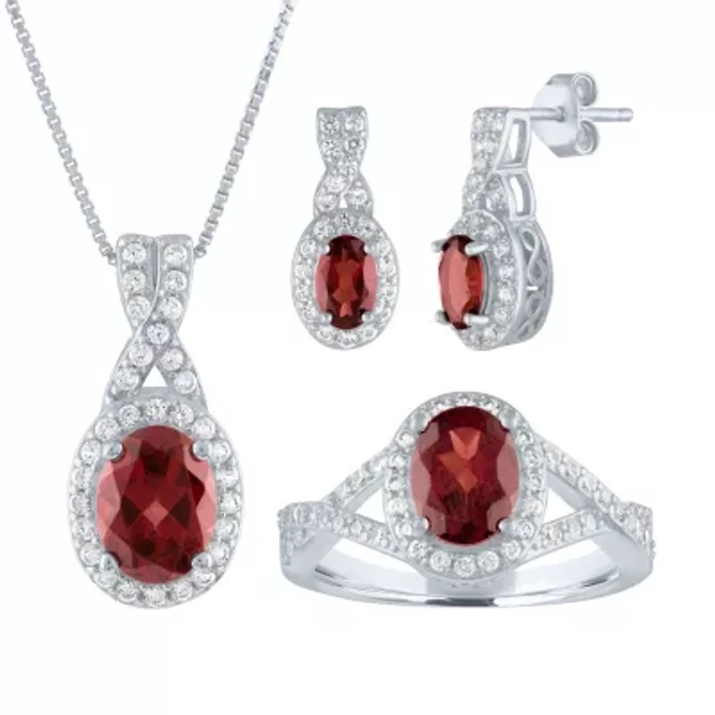 Womens Genuine Red Garnet Sterling Silver 3-pc. Jewelry Set