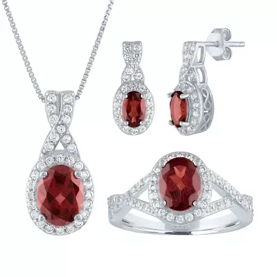 Womens Genuine Red Garnet Sterling Silver 3-pc. Jewelry Set