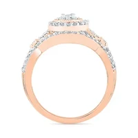 Womens 1/ CT. T.W. Natural White Diamond 10K Rose Gold Round Side Stone Halo Bridal Set