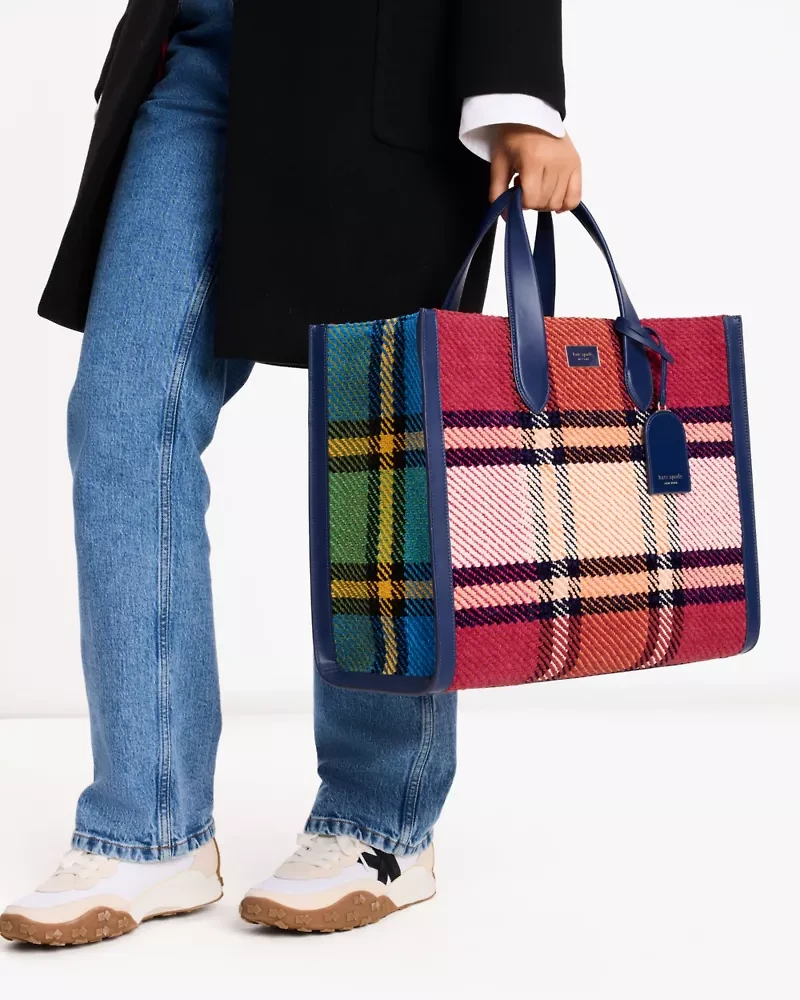 Manhattan Grand Plaid Tweed Large Tote