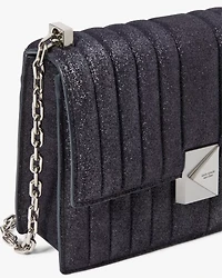 Deco Quilted Glitter Suede Chain Shoulder Bag