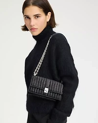 Deco Quilted Glitter Suede Mini Flap Chain Crossbody