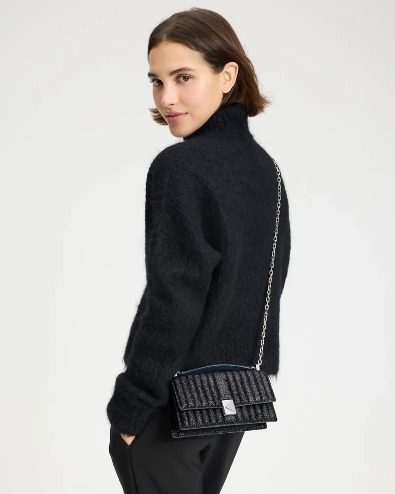Deco Quilted Glitter Suede Mini Flap Chain Crossbody
