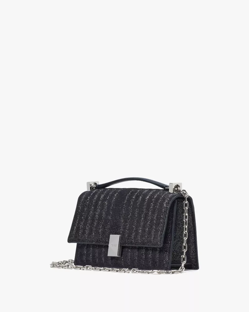 Deco Quilted Glitter Suede Mini Flap Chain Crossbody