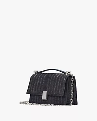 Deco Quilted Glitter Suede Mini Flap Chain Crossbody