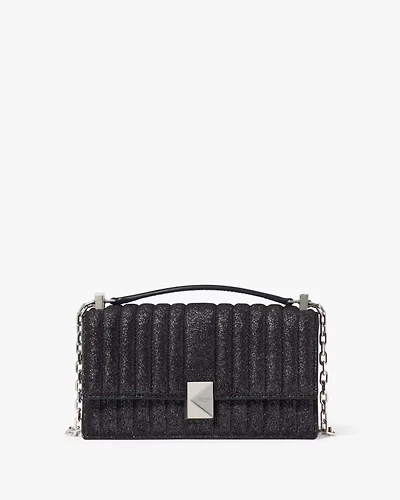 Deco Quilted Glitter Suede Mini Flap Chain Crossbody