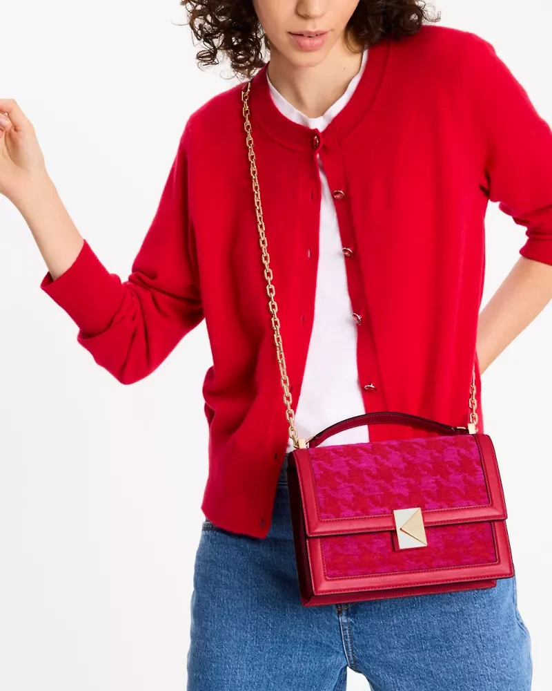 Deco Houndstooth Chenille Chain Shoulder Bag