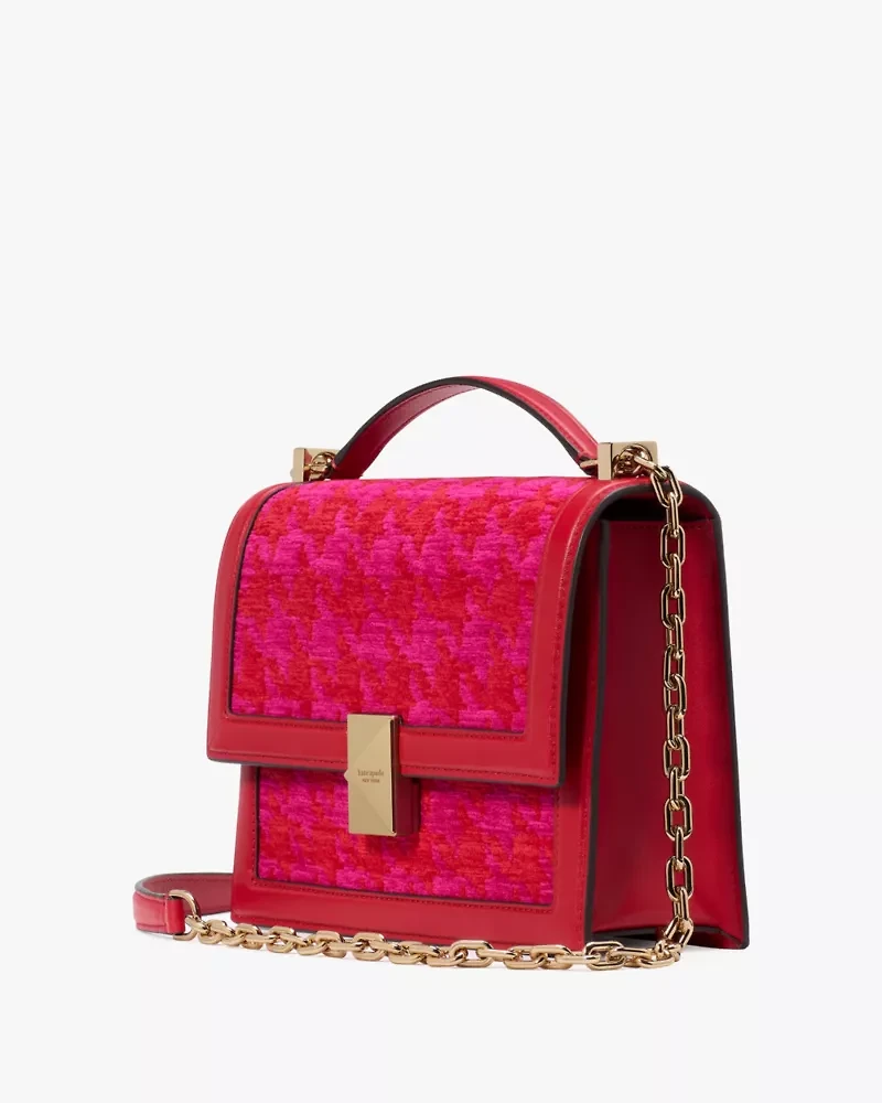 Deco Houndstooth Chenille Chain Shoulder Bag