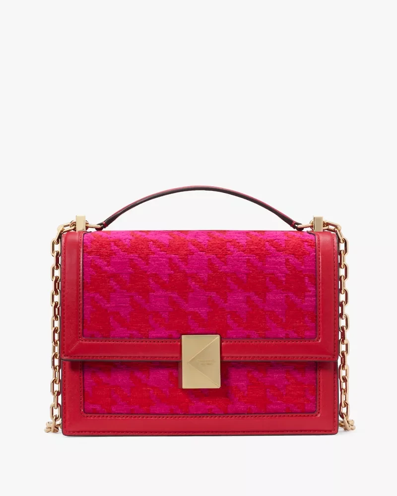 Deco Houndstooth Chenille Chain Shoulder Bag