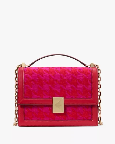 Deco Houndstooth Chenille Chain Shoulder Bag