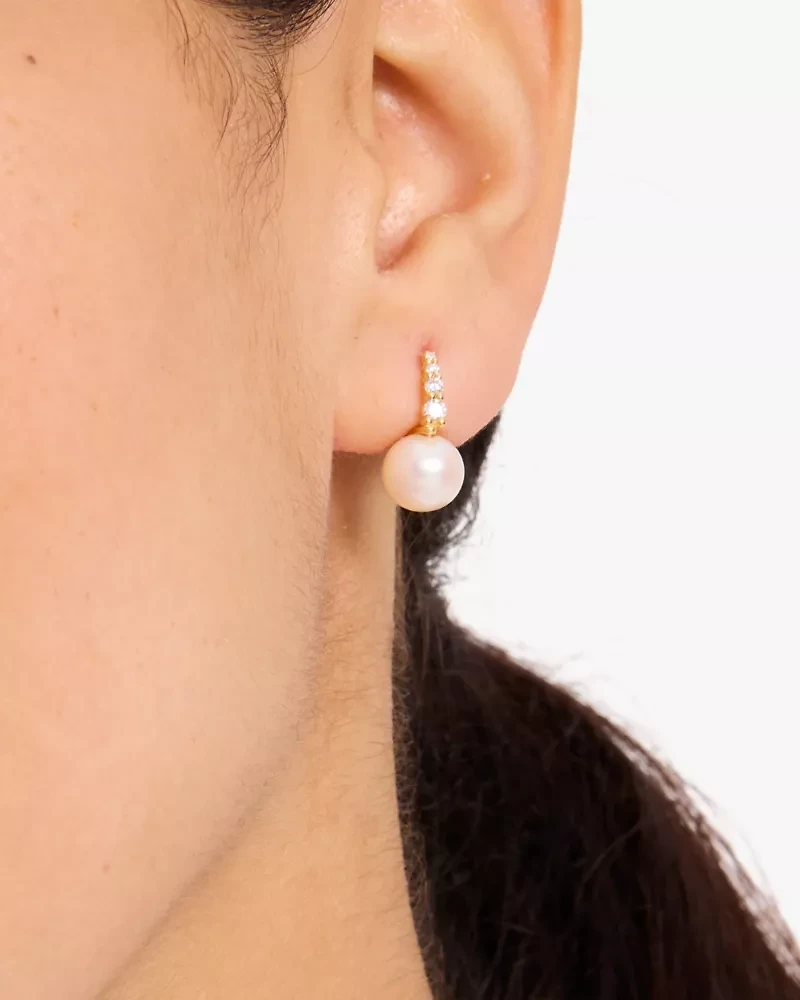 Kate Spade Fine Meant To Be Pearl & Diamond Huggies