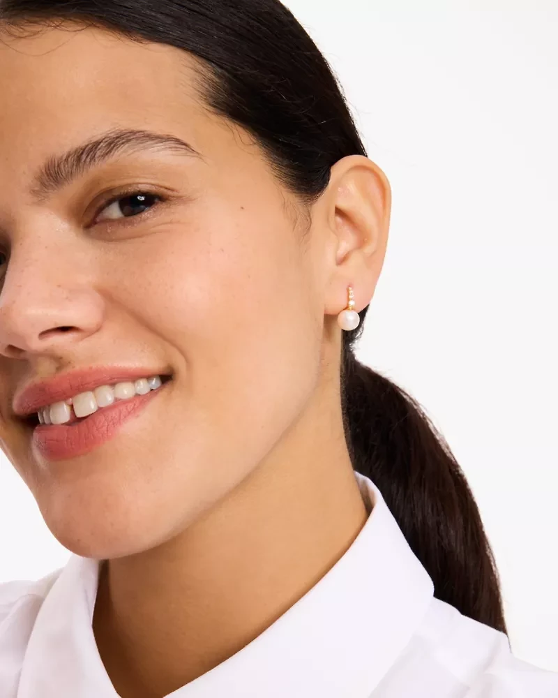 Kate Spade Fine Meant To Be Pearl & Diamond Huggies