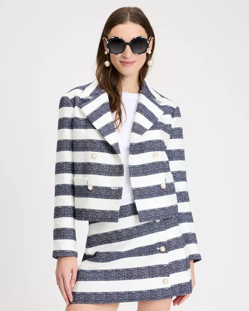 Sailor Stripe Tweed Moto Jacket