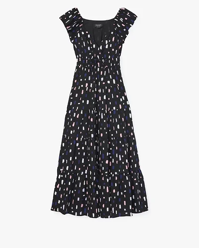 Painterly Strokes Flutter Sleeve Dress