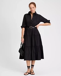 Pintuck Tiered Shirt Dress