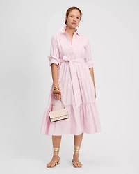 Pintuck Tiered Shirt Dress