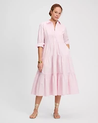 Pintuck Tiered Shirt Dress