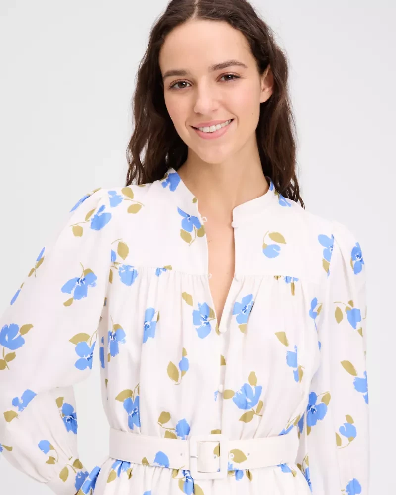 Painterly Bouquet Belted Shirt Dress