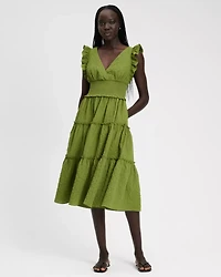 Flutter Sleeve Tiered Midi Dress