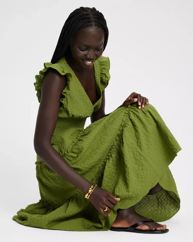 Flutter Sleeve Tiered Midi Dress