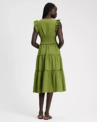 Flutter Sleeve Tiered Midi Dress