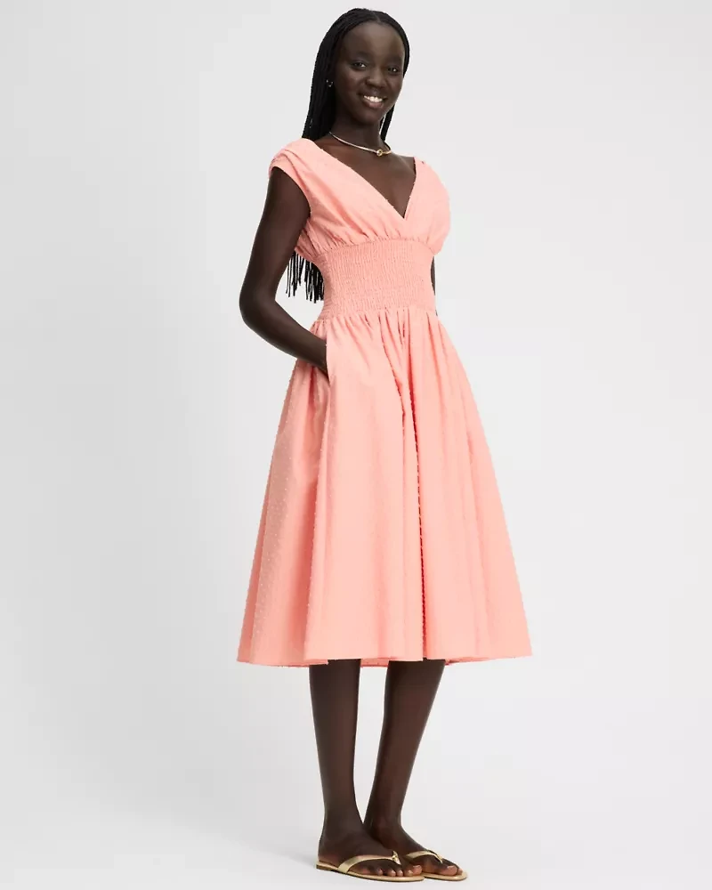 Swiss Dot Smocked Midi Dress