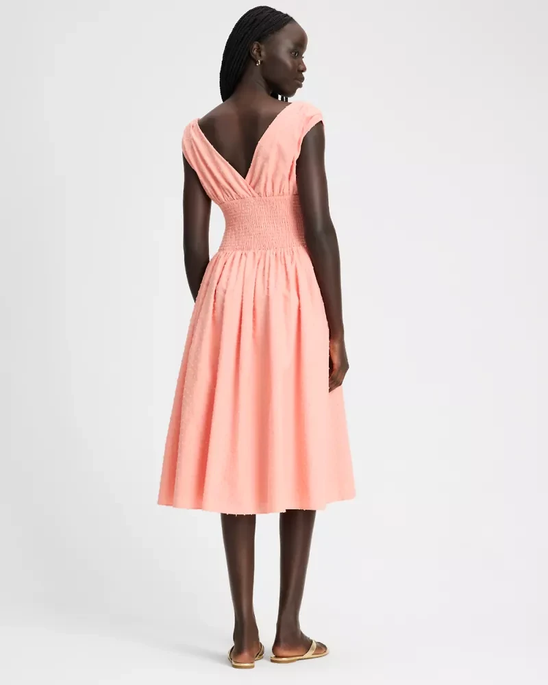 Swiss Dot Smocked Midi Dress