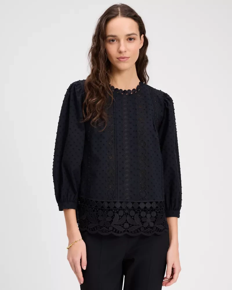 Guipure Lace Trim Blouse